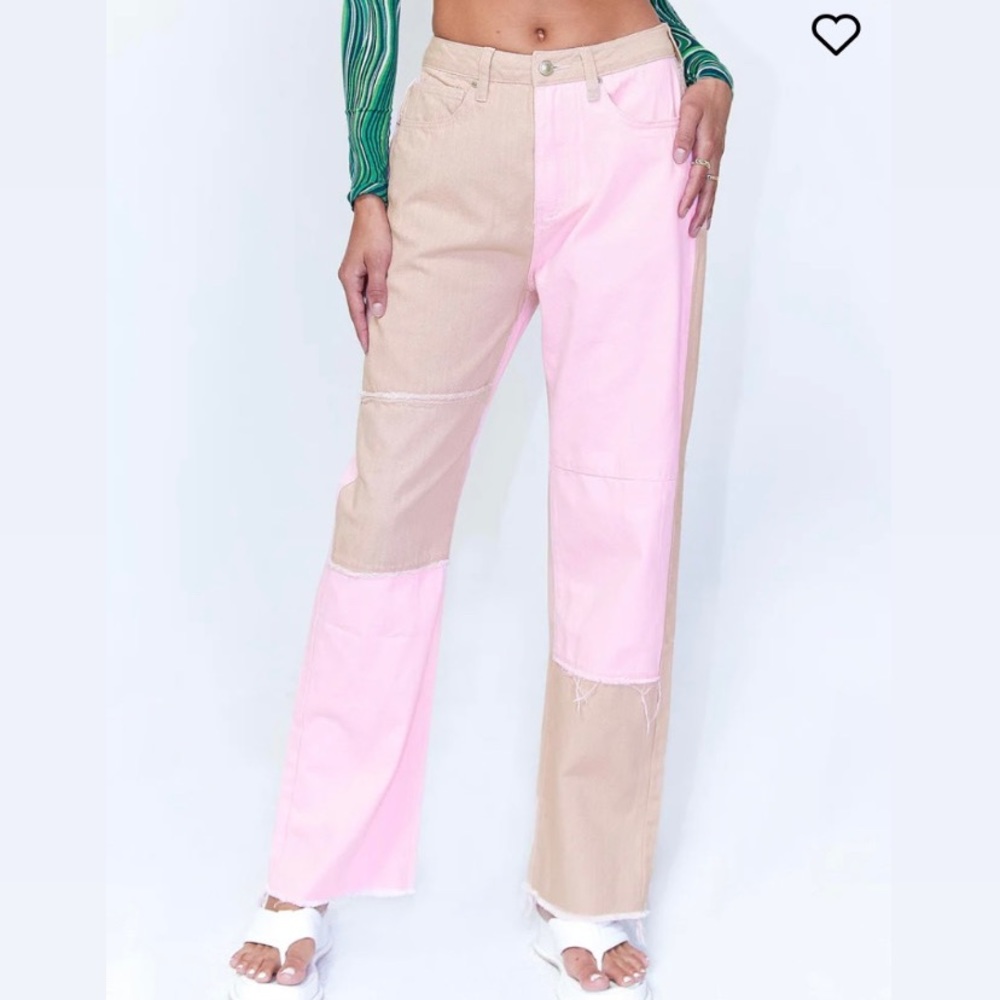Pink & Tan Jeans - Princess Polly